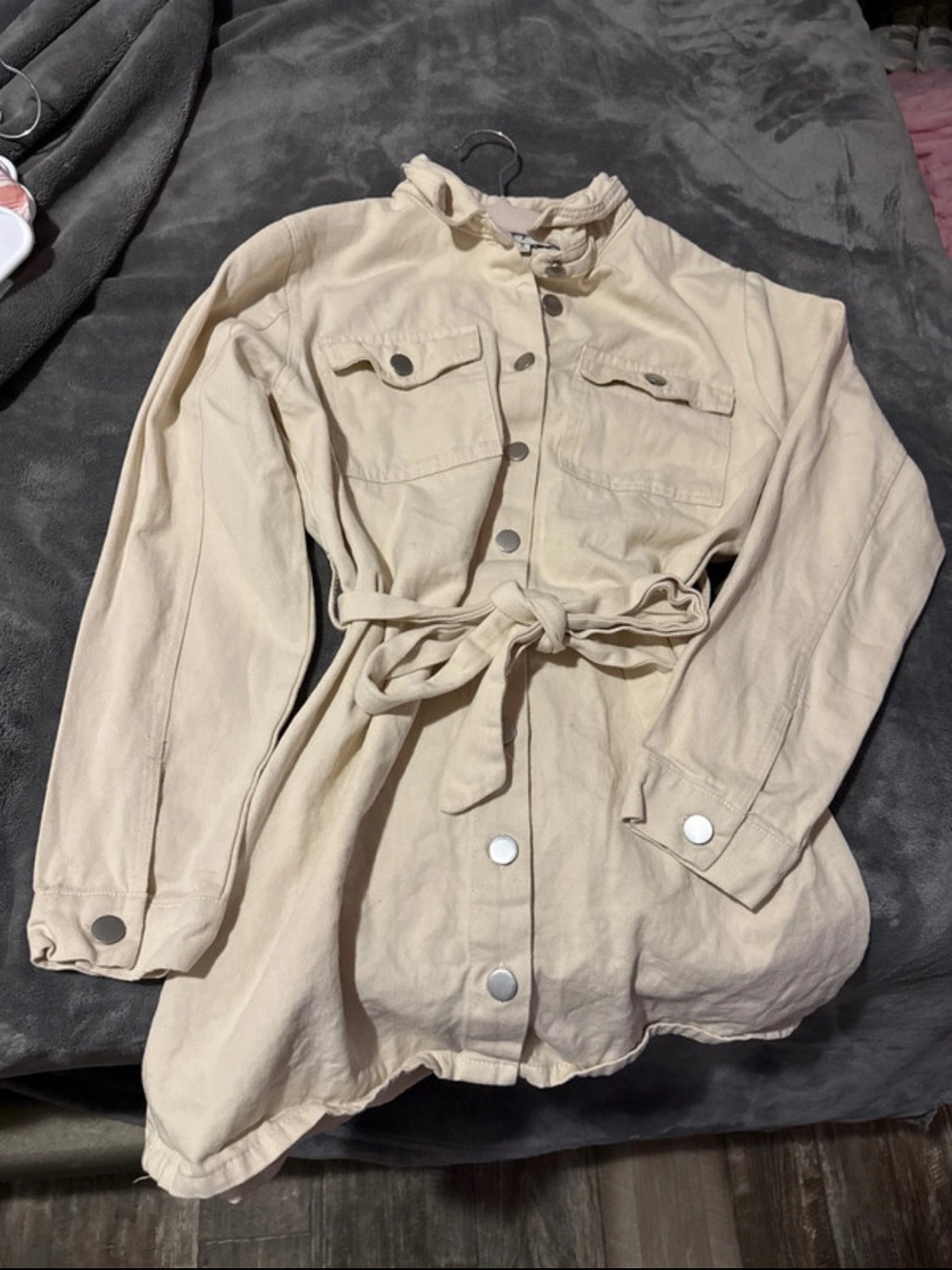 HYFVE Cream Tie-Waist Button-Front Jean Jacket
